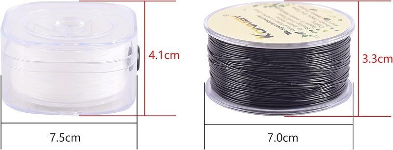 KONMAY 2 Rolls 0.8mm Flat Stretchy Bracelet Strings with Organizing Case, 180 Yards Black and White Crystal Elastic Thread Cord for Jewelry Bracelets Making and Beading - Image 5